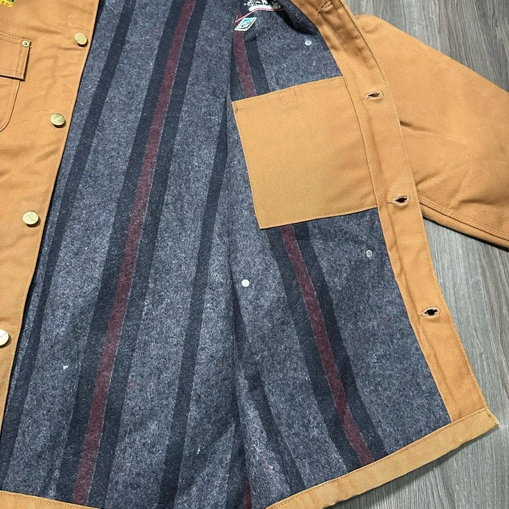 Carhartt Blanket Lined Chore Jacket Brown Michigan Corduroy Collar C001 Sz XL - Picture 8 of 13